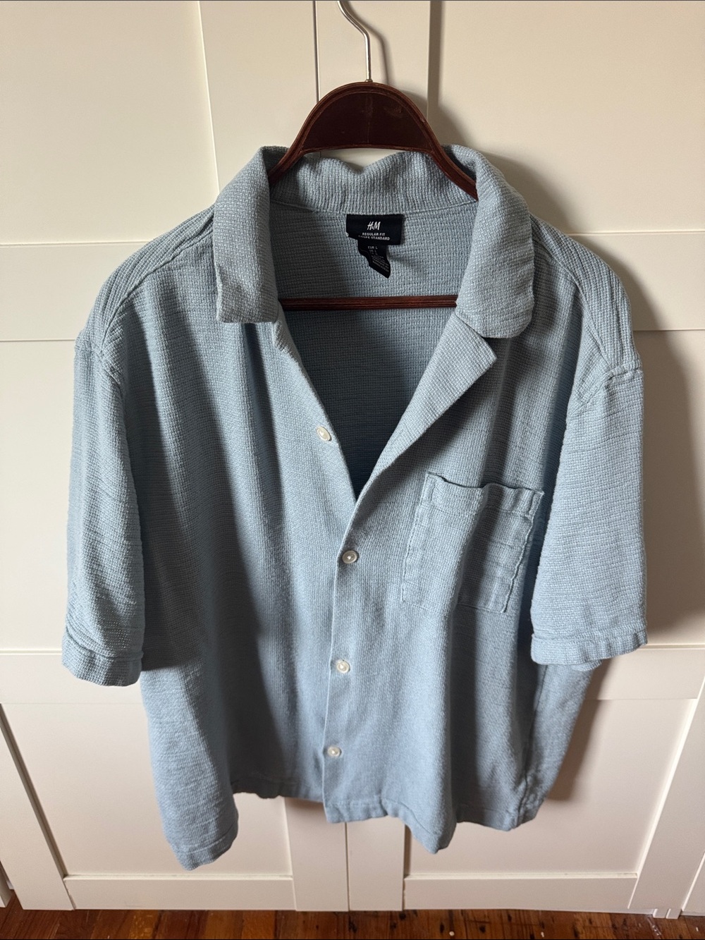 H&M Pale Blue Short Sleeve Knit Button-Up
